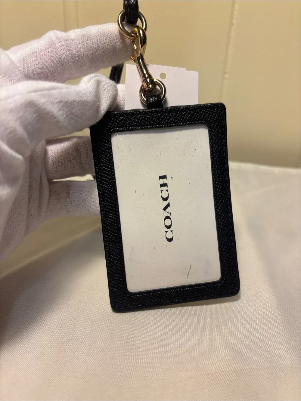 🏷️ NWT Coach ID Lanyard Badge Holder in Crossgrain Leather Black Gold